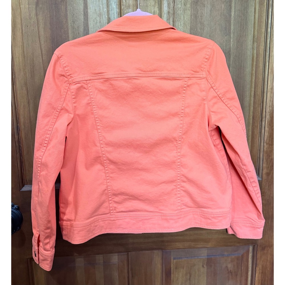 Appleseeds Petites Coral Papaya Denim Trucker Jacket Stretch Cotton PM - Picture 5 of 7